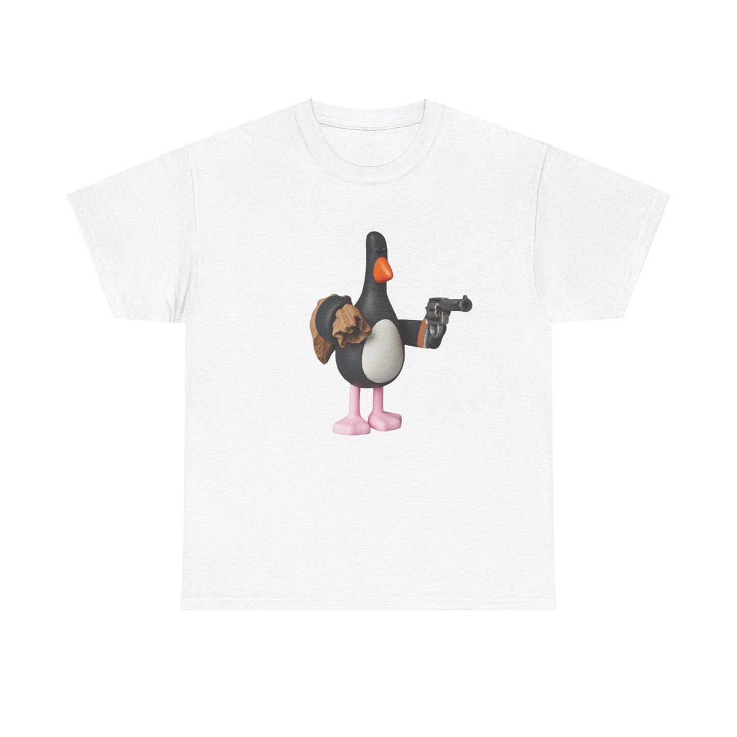 Funny Y2k joke shirt Chicken with a gun Heavy Cotton Tee